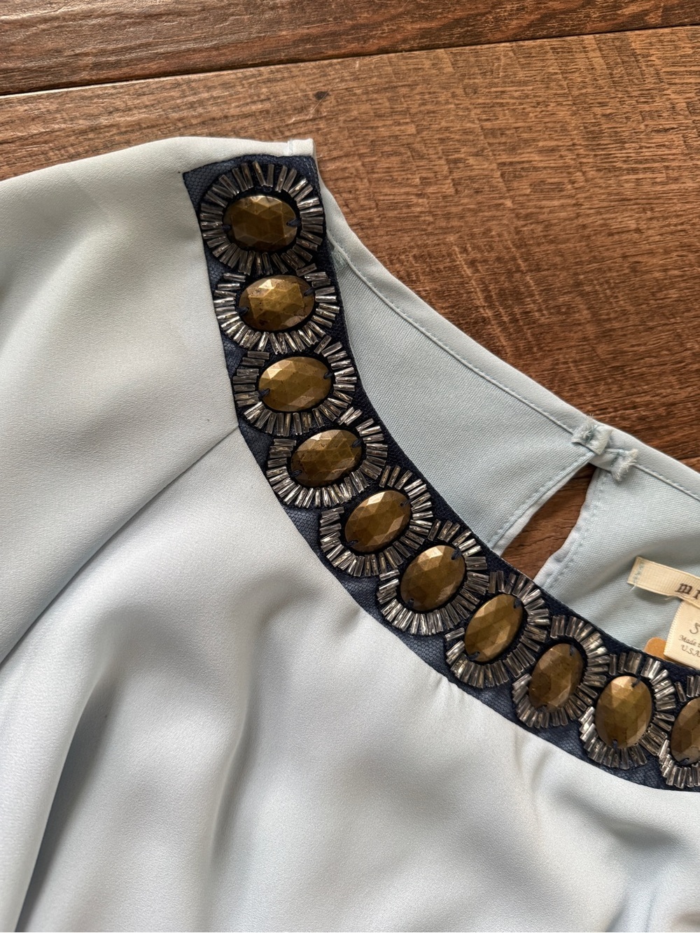 miami Light Blue Embellished Neck Tie-Waist Mini Dress - Picture 10 of 11